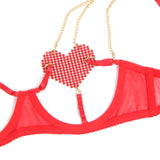 Red Sexy Egypt Mesh Heart Chain Bra Set