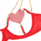 Red Sexy Mesh Heart Chain Bra Set Egypt