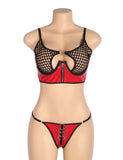 Red Sexy Egypt Patent Leather Mesh Zippered Bra Set