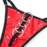 Red Sexy Egypt Patent Leather Mesh Zippered Bra Set