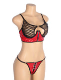 Red Sexy Egypt Patent Leather Mesh Zippered Bra Set