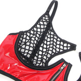 Red Sexy Egypt Patent Leather Mesh Zippered Bra Set