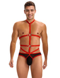 Red Men Sexy Harness Halter Bodysuit