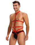 Red Men Sexy Harness Halter Bodysuit