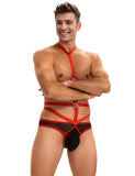 Red Men Sexy Harness Halter Bodysuit