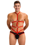 Red Men Sexy Harness Halter Bodysuit