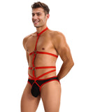 Red Men Sexy Harness Halter Bodysuit