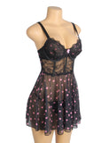 Sexy Heart Printed Lace Mesh Push Up Nightdress Egypt