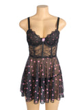 Sexy Egypt Heart Printed Lace Mesh Push Up Nightdress