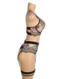 Black Sexy Egypt Mesh Embroidery Lace Garter Bra Set