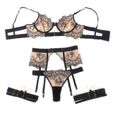 Black Sexy Egypt Mesh Embroidery Lace Garter Bra Set