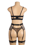 Black Sexy Egypt Mesh Embroidery Lace Garter Bra Set