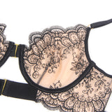 Black Sexy Egypt Mesh Embroidery Lace Garter Bra Set