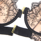 Black Sexy Egypt Mesh Embroidery Lace Garter Bra Set