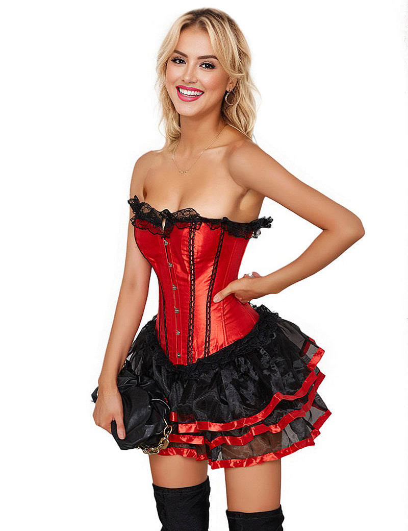 Steel Bones Black Lace Red Corset