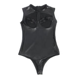 Sexy PU Leather Sleeveless Open Bust bodysuit Egypt