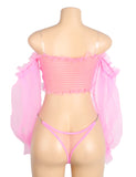 Pink Sexy See Through Mesh Metal Chain Long Sleeves Lingerie Egypt Set