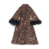 Sexy Leopard Print Chiffon Feather Long Robe Egypt With Belt