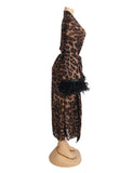 Sexy Leopard Print Chiffon Feather Long Robe Egypt With Belt