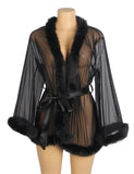 Sexy Mesh Mink Fur Trim Short Robe Egypt With Belt