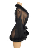 Sexy Mesh Mink Fur Trim Short Robe Egypt With Belt