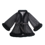 Sexy Mesh Mink Fur Trim Short Robe Egypt With Belt