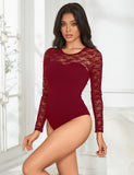 Sexy Swim Cloth Lace Long Sleeves Open Crotch Bodysuit