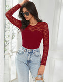 Sexy Swim Cloth Lace Long Sleeves Open Crotch Bodysuit