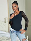 Sexy Swim Cloth Lace Sleeves Round Neck Open Crotch Bodysuit