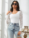 Sexy Swim Cloth Lace Sleeves Round Neck Open Crotch Bodysuit