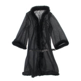 Sexy Mesh Imitation Mink Fur Trim Long Robe Egypt With Belt