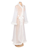 Sexy Mesh Imitation Mink Fur Trim Long Robe Egypt With Belt Lingerie