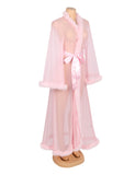 Sexy Mesh Imitation Mink Fur Trim Long Robe Egypt With Belt Lingerie