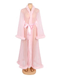 Sexy Mesh Imitation Mink Fur Trim Long Robe Egypt With Belt Lingerie