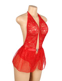 Red & Black sexy egypt Lace Mesh Halter Neck Open Crotch Teddy Lingerie 2PCS Set