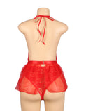 Red & Black sexy egypt Lace Mesh Halter Neck Open Crotch Teddy Lingerie 2PCS Set