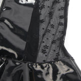 Black Wet-Look Halter Neck Patent Leather Lace Garter Lingerie