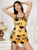 Print Suspender Home Wear Pajama Egypt Set