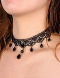 Black Vintage Lace Gemstone Bead Pendant Neckless