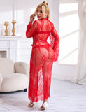 Sexy Egypt Lace Satin Mesh Long Nightgown With Belt