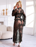 Sexy Egypt Lace Satin Mesh Long Nightgown With Belt
