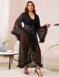 Sexy Mesh Ruffled Long Robe With Belt