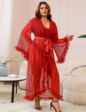 Sexy Mesh Ruffled Long Robe With Belt