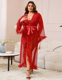 Sexy Mesh Ruffled Long Robe With Belt