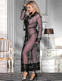 Sexy Mesh Eyelash Lace Long Nightgown with Belt