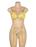 Sexy Egypt Mesh Embroidery Floral Lace Bra Set with Garter Leg Rings