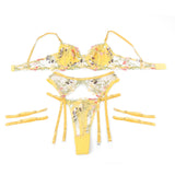 Sexy Egypt Mesh Embroidery Floral Lace Bra Set with Garter Leg Rings