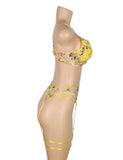Sexy Egypt Mesh Embroidery Floral Lace Bra Set with Garter Leg Rings