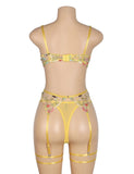 Sexy Egypt Mesh Embroidery Floral Lace Bra Set with Garter Leg Rings