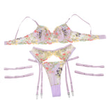 Sexy Egypt Mesh Embroidery Floral Lace Bra Set with Garter Leg Rings